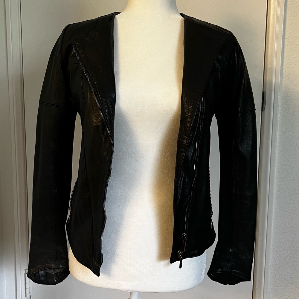 Women's Black Leather Jacket - Picture 3 of 13